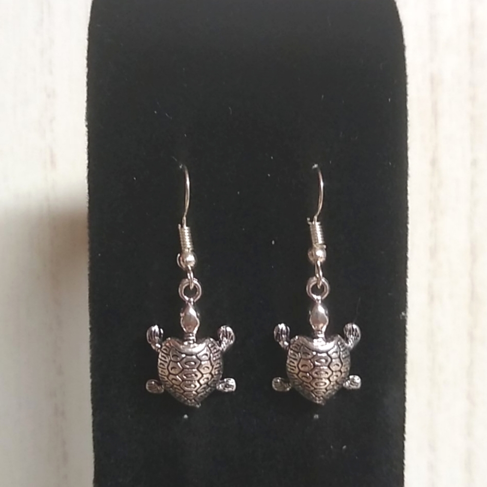 Silver Sea Turtle Dangle Earrings